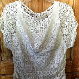 Pretty Cream White Stretch Lace Top w/ Tank EUC 1X